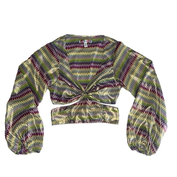 Nwot Urban Outfitters Kary Keyhole Tie-Back Long-sleeve Top in Purple Multi XS - Picture 6 of 10